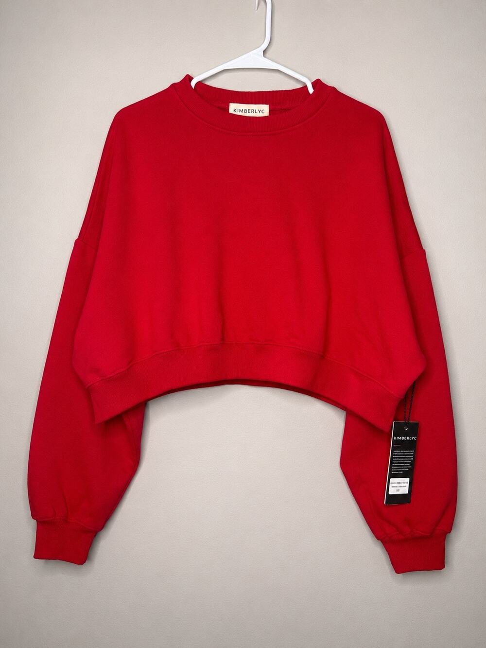 NWT KimberlyC Cherry Red Cropped Sweatshirt Womens Size Small Oversized Crewneck